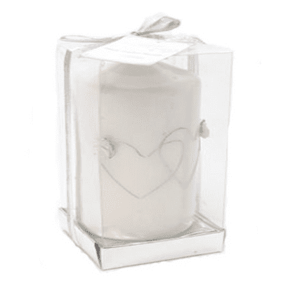 Wedding Candle with Hearts and Gems in clear presentation box