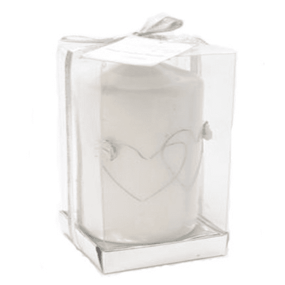 Wedding Candle with Hearts and Gems in clear presentation box