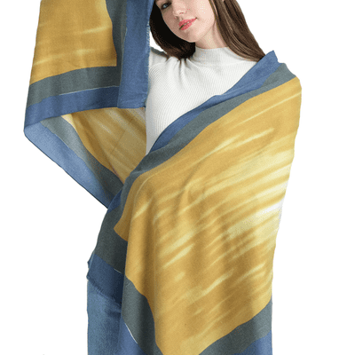 Wheat Colour Cashmere Scarf with Grandient Bar