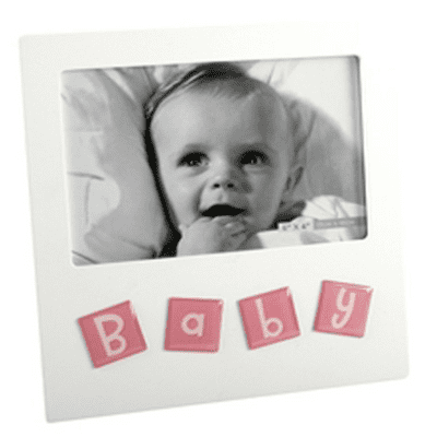 White Baby Photo Frame with raised pink tiles saying 'BABY'