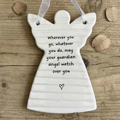 White Ceramic Hanging Angel With A Guardian Angel Message