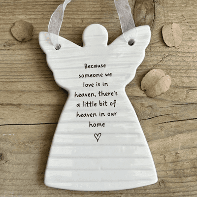 White Ceramic Hanging Angel With A Heaven Message