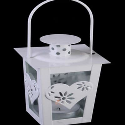 White Mini Metal Heart Design Lantern