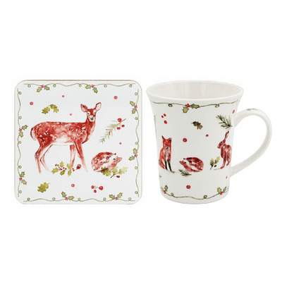 Winter Forest Critter Mug & Coster Set