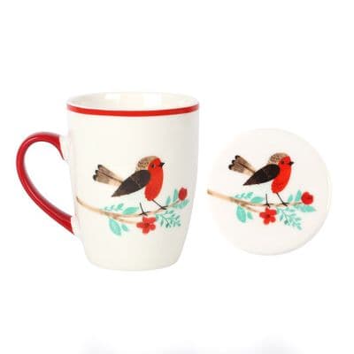 Winter Robin Design Mug And Matching Coaster