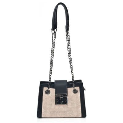 Winter White Crocodile Grain Shoulder Handbag with Twin Handles