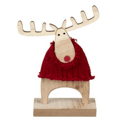 Wooden Reindeer In Red Woolly Jumper