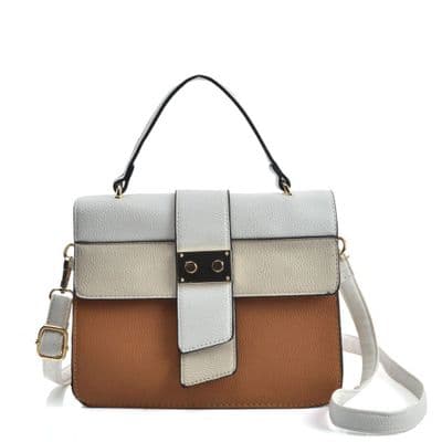 Yellow Contrasting Colours Litchi Grain Crossbody Handbag