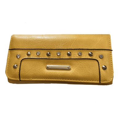 Yellow Rivet and Crystal Design Long Purse Wallet