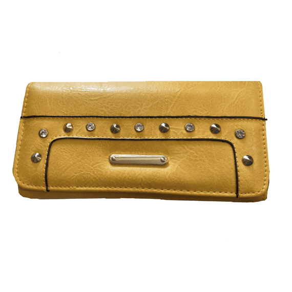 Yellow Rivet and Crystal Design Long Purse Wallet