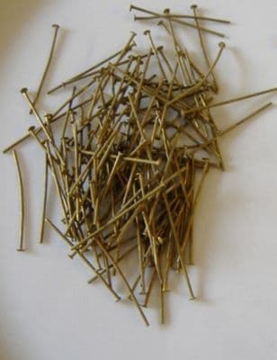100 Aged brass pins - 30mm long