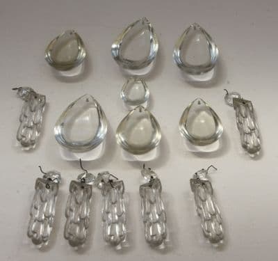 14  CHANDELIER  GLASS  CRYSTALS, 7  TEARDROPS + 7 ICICLES  Ref: AJL20
