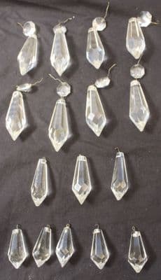 16 CHANDELIER  GLASS  CRYSTALS,  Bomb shaped drops 3 sizes Ref: AJL25