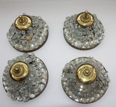 4 VINTAGE  PLAFONNIERS CIRCULAR BRASS &  GLASS  BAG FLUSH MOUNTED CEILING LIGHTS - Ref: ANV28