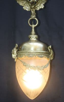 A VINTAGE FRENCH CEILING LIGHT,  BRASS  & GLASS ACORN SHAPED CEILING LIGHT  Ref: ADC5