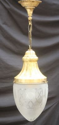 A VINTAGE FRENCH CEILING LIGHT,  BRASS  & GLASS ACORN/TEAR  SHAPED CEILING LIGHT  Ref: AJL13