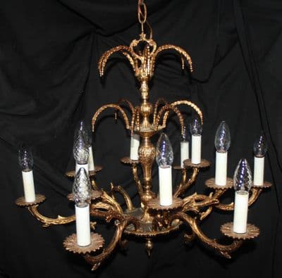 A VINTAGE FRENCH CHANDELIER  12 ARM 2  TIER BRASS CEILING LIGHT Ref: AOT17