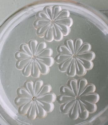 FIVE  LARGE   CHANDELIER CRYSTALS, 5 GLASS  ROSETTES WITH CENTRE HOLE  Ref: AJL18