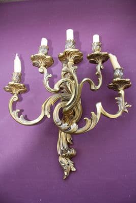 LARGE BRASS   WALL  LIGHTS    ROCOCO   5 BRANCH SCONCE FOR CANDLES - Ref: ANV8