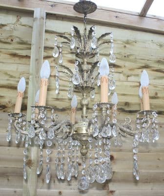 LARGE VINTAGE  BRASS CHANDELIER  8 ARM  CEILING LIGHT  Ref: AAG25