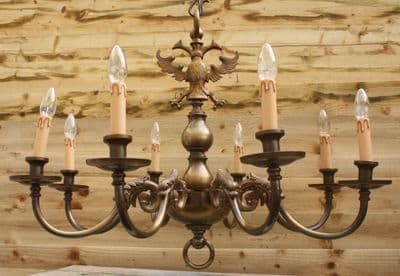 LARGE VINTAGE  FLEMISH BRASS CHANDELIER 8 arm  CEILING LIGHT - Ref: AAG6