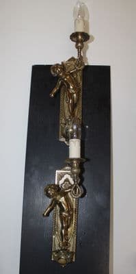 PAIR OF BRASS    WALL LIGHTS,  2  LARGE CHERUB  SCONCES  Ref: AJN18