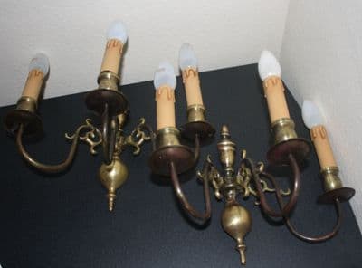 PAIR OF  FLEMISH  WALL LIGHTS,  2  BRASS TRIPLE SCONCES Ref: AM28L