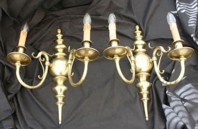PAIR OF  FLEMISH  WALL LIGHTS,  2  LARGE BRASS  SCONCES Ref: AMC16