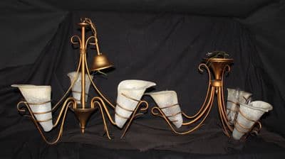 PAIR OF  VINTAGE  METAL FRAMED  CEILING LIGHTS  WITH GLASS SHADES  Ref: AJN28a