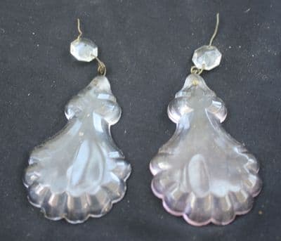 TWO  CHANDELIER CRYSTALS, 2 SCALLOPED GLASS PENDALOGUES  WITH PINK SHADING Ref: AFB4