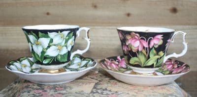 TWO VINTAGE BONE CHINA ROYAL ALBERT CUPS & SAUCERS  FLORAL DESIGNS Ref: ANV29a