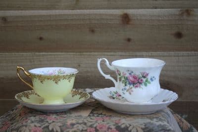 TWO VINTAGE BONE CHINA ROYAL ALBERT CUPS & SAUCERS  Ref: ANV27a