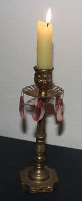 VINTAGE  BRASS CANDLESTICK WITH GLASS DROPS  Ref: AFB13