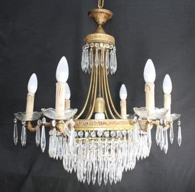VINTAGE CHANDELIER  BRASS  3 TIER WATERFALL CEILING LIGHT - Ref: ANV16