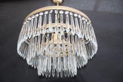 VINTAGE CHANDELIER BRASS &  GLASS  3 TIER  WATERFALL CEILING LIGHT  - Ref: ANV20
