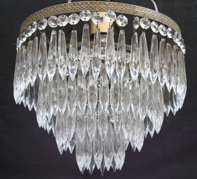 VINTAGE CHANDELIER BRASS &  GLASS  4 TIER  WATERFALL CEILING LIGHT  - Ref: ANV13