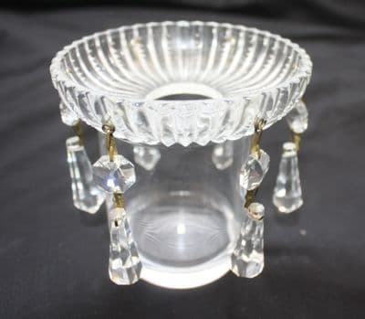VINTAGE CHANDELIER PART,  GLASS BOBECHE, CUP, DISH, WITH 6 CRYSTALS SPARES OR  REPAIR  REF: AJ25