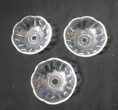 VINTAGE CHANDELIER PARTS,  3 GLASS BOBECHES, CUPS, DISH,  SPARES OR  REPAIR  REF: AAP26