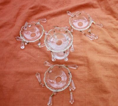 VINTAGE CHANDELIER PARTS,  4 GLASS BOBECHES   , CUPS, DISH,  SPARES OR  REPAIR  REF: AOT18