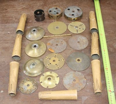VINTAGE CHANDELIER  PARTS ; MIXED BRASS  & METAL  PARTS  PLUS CANDLE COVERS   Ref:  AFB5d