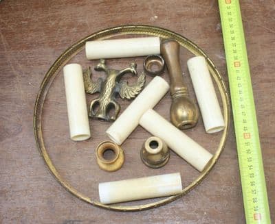 VINTAGE CHANDELIER  PARTS ; MIXED BRASS  & METAL  PARTS  PLUS CANDLE COVERS   Ref:  AFB6d
