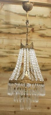 VINTAGE EMPIRE CHANDELIER FRENCH GLASS TENT & WATERFALL CEILING LIGHT - Ref: AJL28