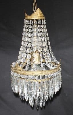 VINTAGE EMPIRE CHANDELIER FRENCH GLASS TENT & WATERFALL CEILING LIGHT - Ref: ANV10
