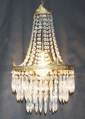 VINTAGE EMPIRE CHANDELIER FRENCH GLASS TENT & WATERFALL CEILING LIGHT - Ref: ANV26