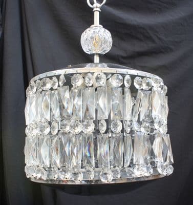 VINTAGE FRENCH CHANDELIER RETRO CHROME & GLASS CIRCULAR CEILING LIGHT  Ref: AMC19