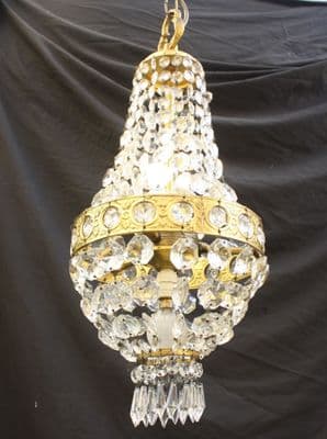 VINTAGE FRENCH CHANDELIER TENT & BAG BRASS & GLASS  CEILING LIGHT - Ref: AMC27