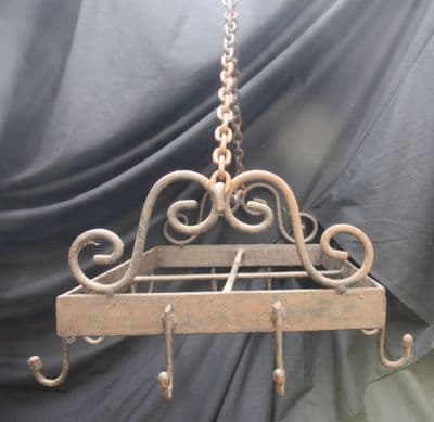 VINTAGE  FRENCH  POT / UTENSIL RACK WROUGHT IRON HANGING RACK Ref: AAP22