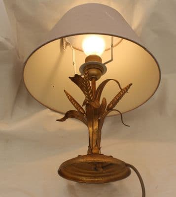 VINTAGE  FRENCH  TOLEWARE TABLE LAMP  GOLD WHEATSHEAF LIGHT Ref: AMC6a
