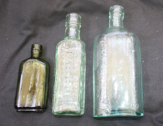 VINTAGE  GLASS BOTTLES , 3   including  Walkley's Canterbury, Paterson's  Glasgow Ref: AAP19a