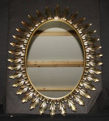 VINTAGE  OVAL  SUNBURST MIRROR , FRAME OF BRASS LEAVES . Ref: ANV9